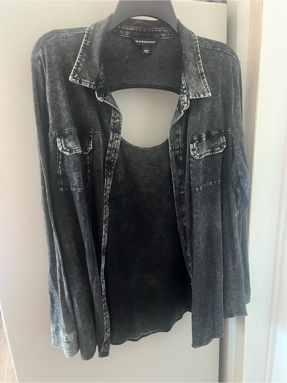 Rock & Republic Black Mineral-Wash Button-Down Shirt